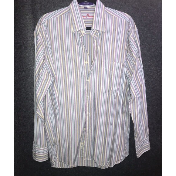 Alan Flusser Shirt Mens Medium Multicolor Striped Button Down‎ Collared Casual - Picture 2 of 9